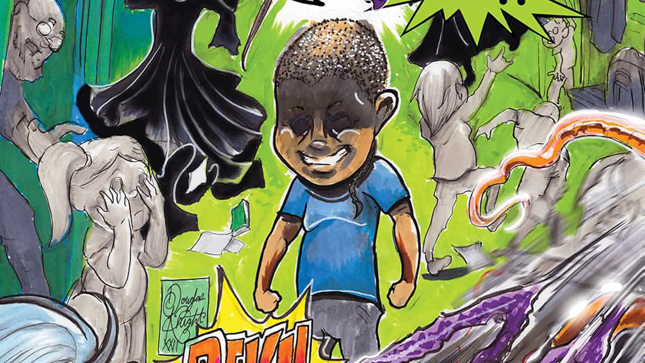 Cover of the comic Chiasm #0. A small boy with a confident grin is surrounded by nightmares